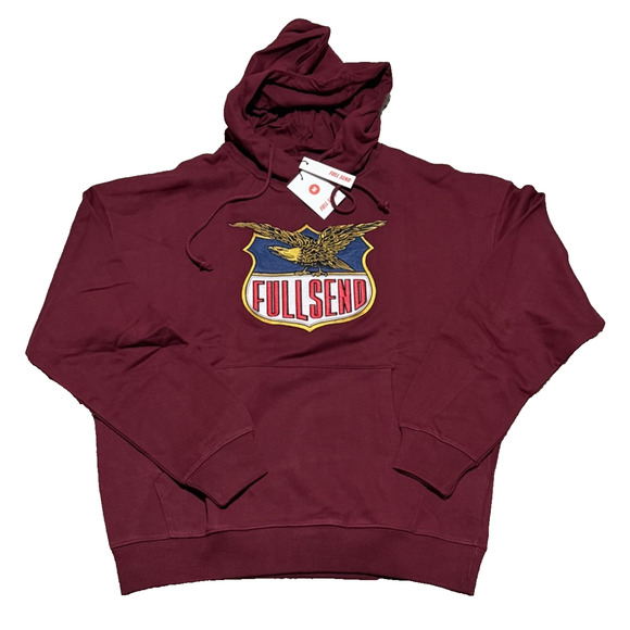 NEW FULL SEND Embroidered EagleShield Pullover Hoodie -Maroon Medium Heavyweight - Picture 1 of 7